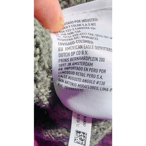 American Eagle Women’s XL Sweater Olive Green Cable Knit Diamond Crop Mock Neck - Picture 9 of 15